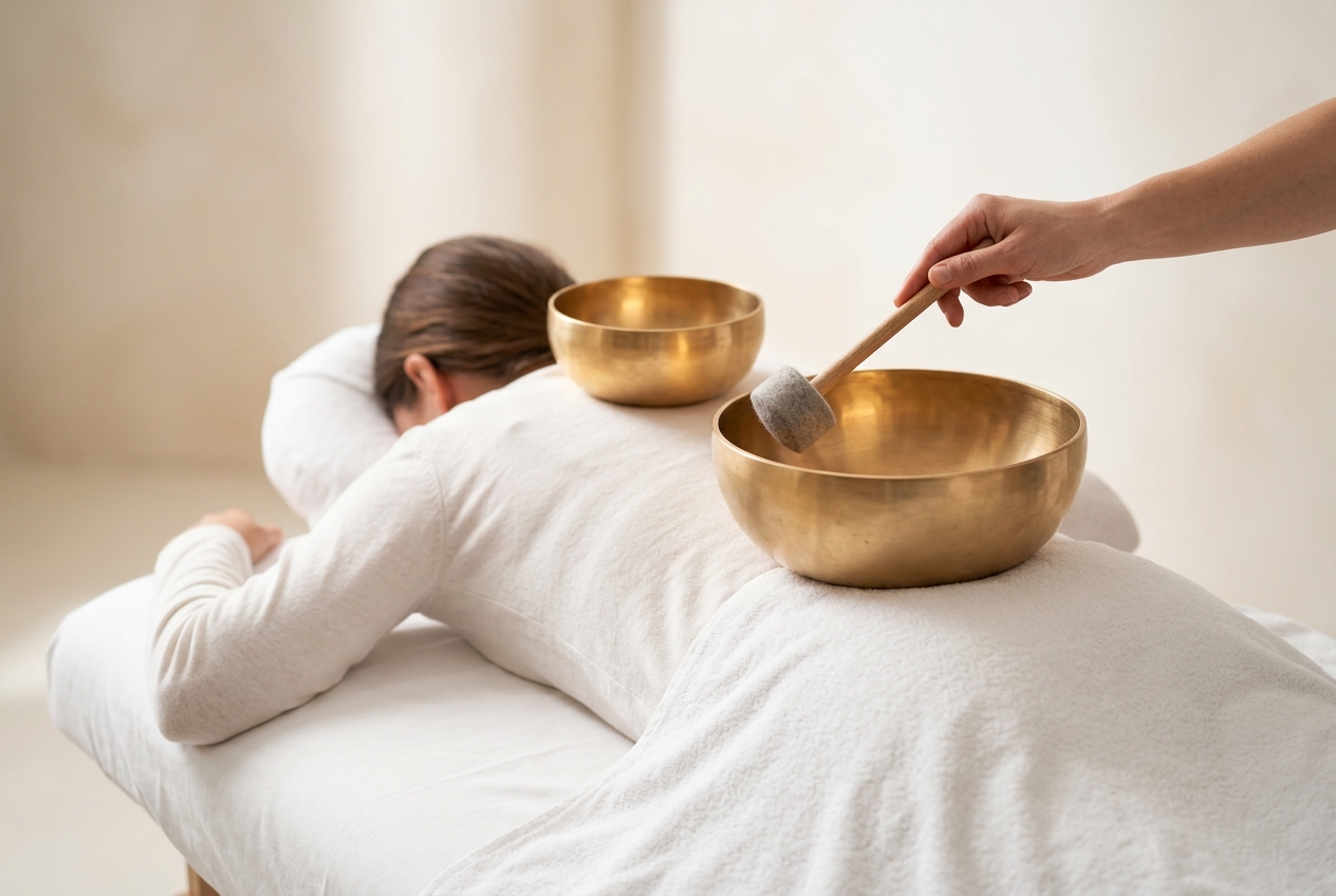 Klangmassage Behandlung mit Klangschalen